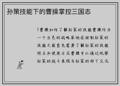 孙策技能下的曹操掌控三国志